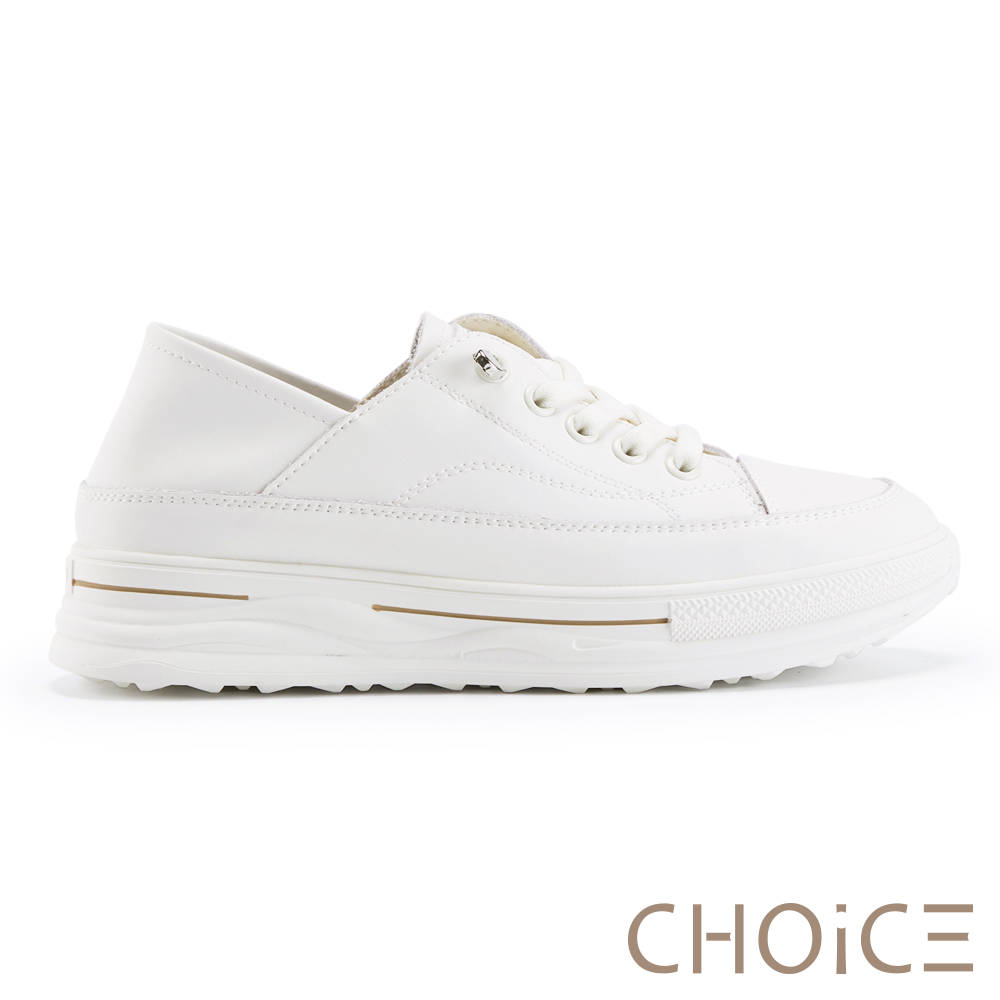 CHOiCE 真皮免綁帶厚底兩穿休閒鞋 米白 #38362