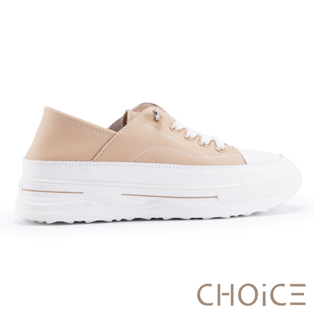 CHOiCE 真皮免綁帶厚底兩穿休閒鞋 棕色 #38362