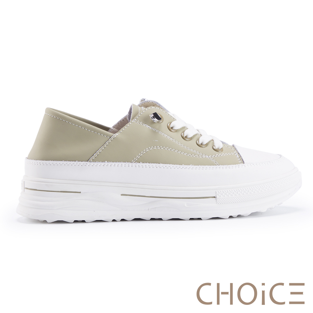CHOiCE 真皮免綁帶厚底兩穿休閒鞋 綠色 #38362
