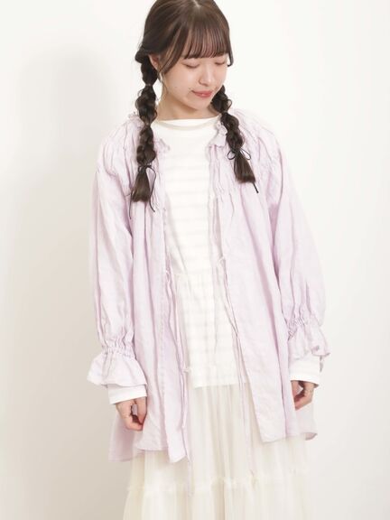 2Way特色縮褶綁帶造型糖果袖亞麻罩衫(FB41L0G0280) - Samansa Mos2