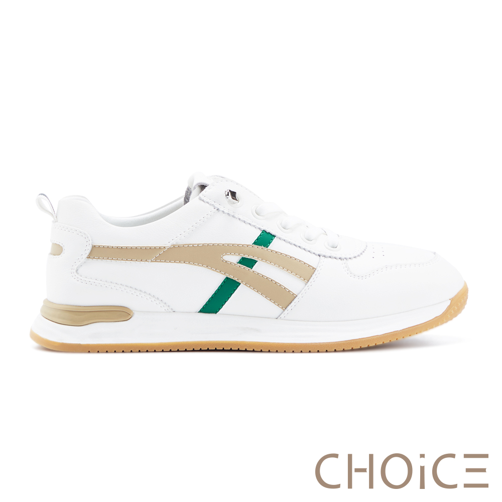 CHOiCE 率性拼色真皮免綁帶休閒鞋 白＋綠 #37360