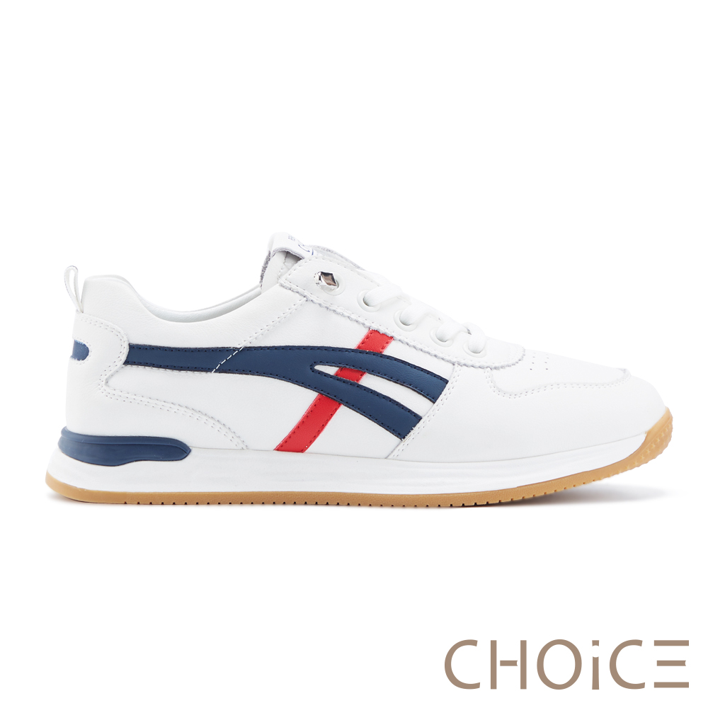 CHOiCE 率性拼色真皮免綁帶休閒鞋 白+藍 #37360