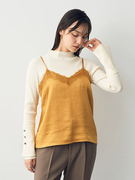 拼接蕾絲緞面吊帶背心(7A33L0C0100) - YECCA VECCA