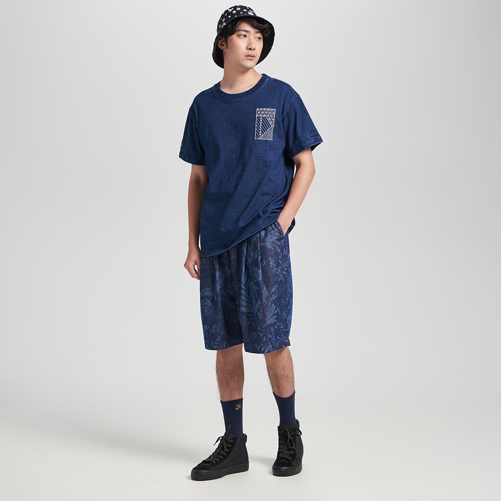 江戶勝｜INDIGO｜男裝｜折袖刺子繡短袖T恤