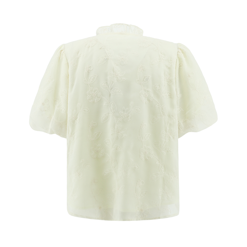 ILEY伊蕾 新中式車繡荷葉領泡袖上衣(杏色；M-XL)1242391103_5