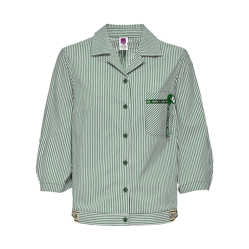 ILEY伊蕾 笑臉造型口袋條紋排釦上衣(綠色；M-XL)1241441502_4