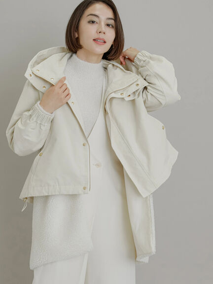 【SET ITEM】寬鬆感立領廓型連帽外套+短毛絨V領拉鍊背心(FC37L0Z1380) - Te chichi
