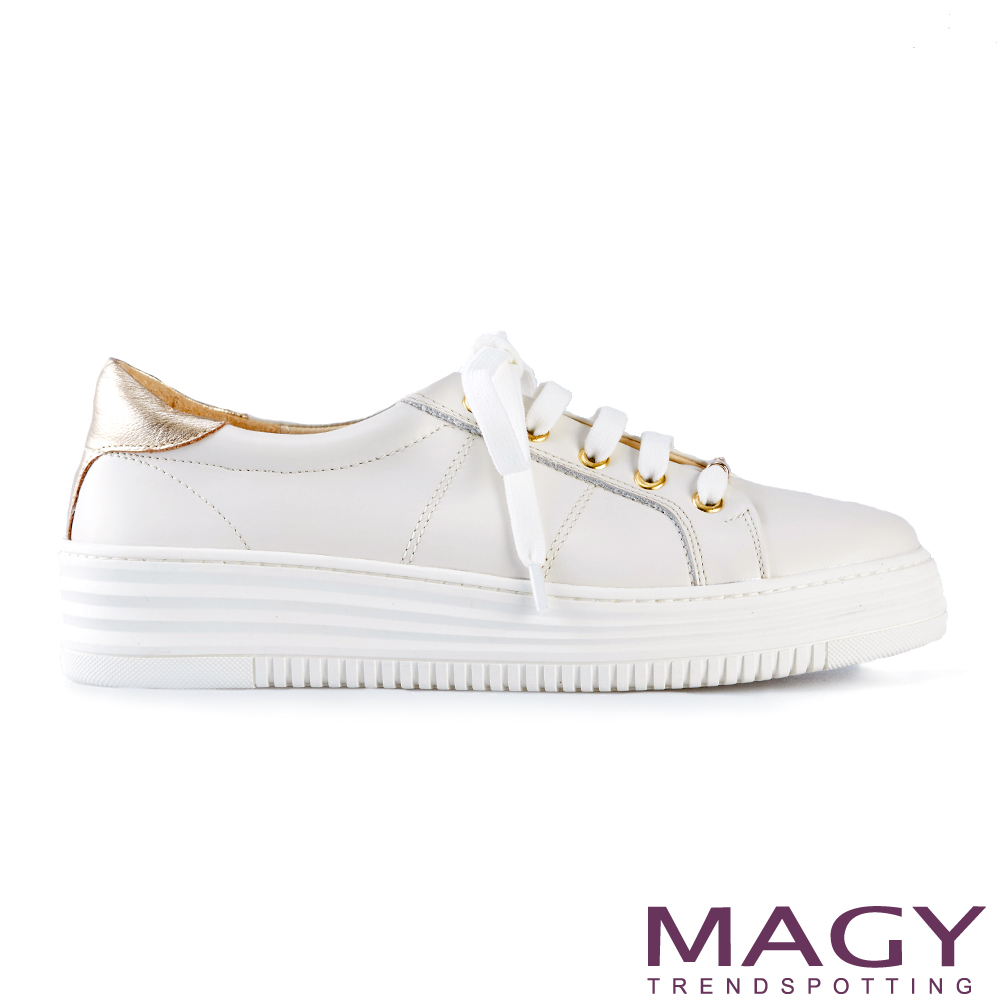 MAGY 真皮綁帶厚底休閒鞋 白色 #15385