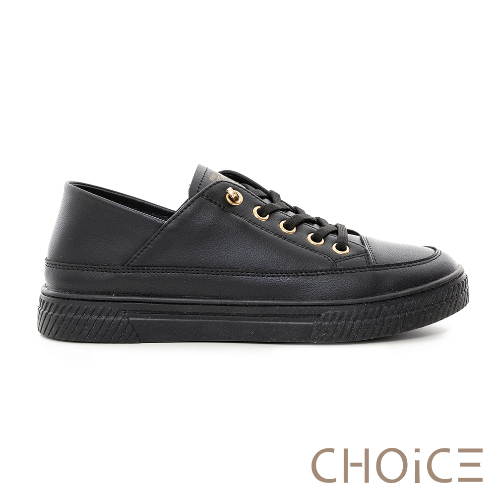 CHOiCE 免綁帶牛皮厚底休閒鞋 全黑 #38355
