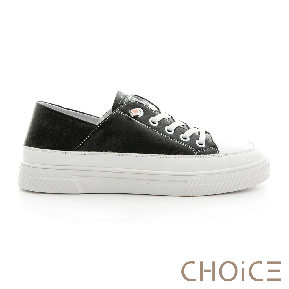 CHOiCE 免綁帶牛皮厚底休閒鞋 黑色 #38355