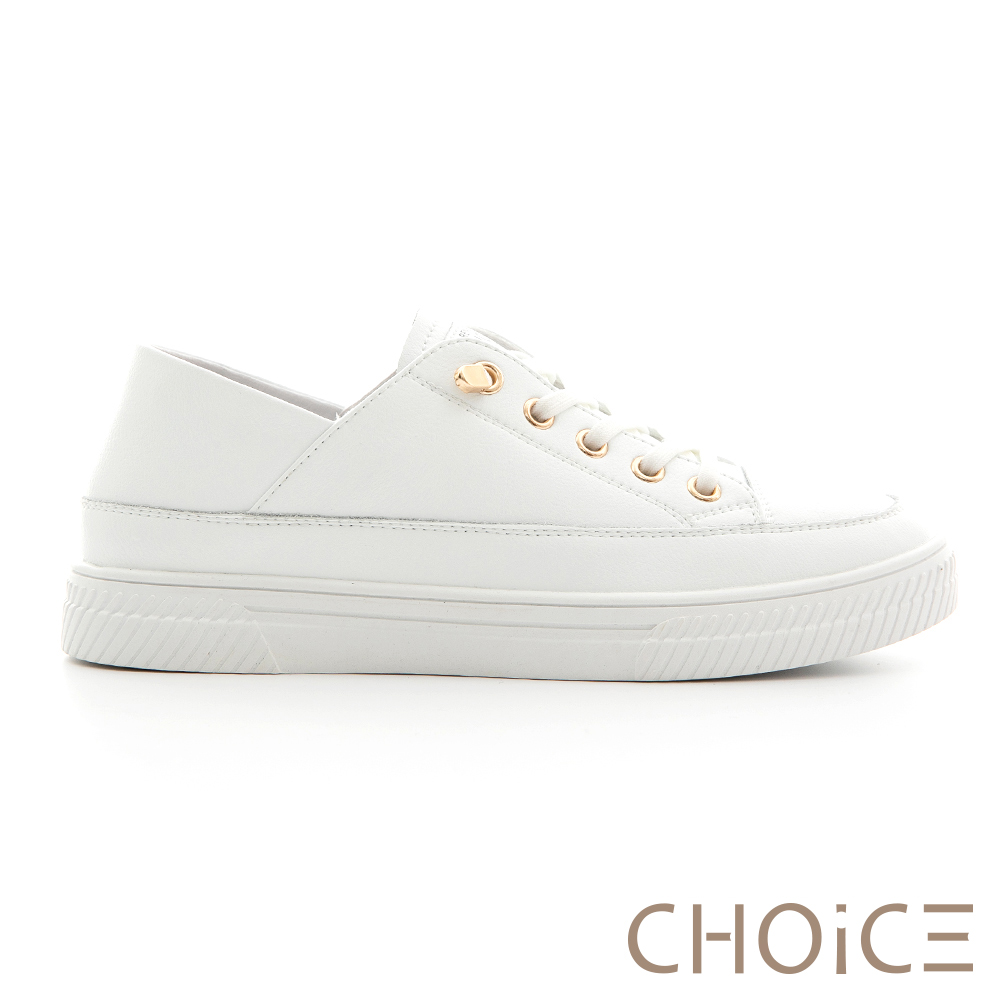 CHOiCE 免綁帶牛皮厚底休閒鞋 白色 #38355