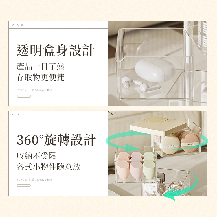 美妝蛋粉撲旋轉收納盒 粉撲收納盒 海棉收納盒 粉撲盒 蜜粉撲盒 氣墊粉撲盒 美妝蛋收納盒【YX0417】《約翰家庭百貨_4