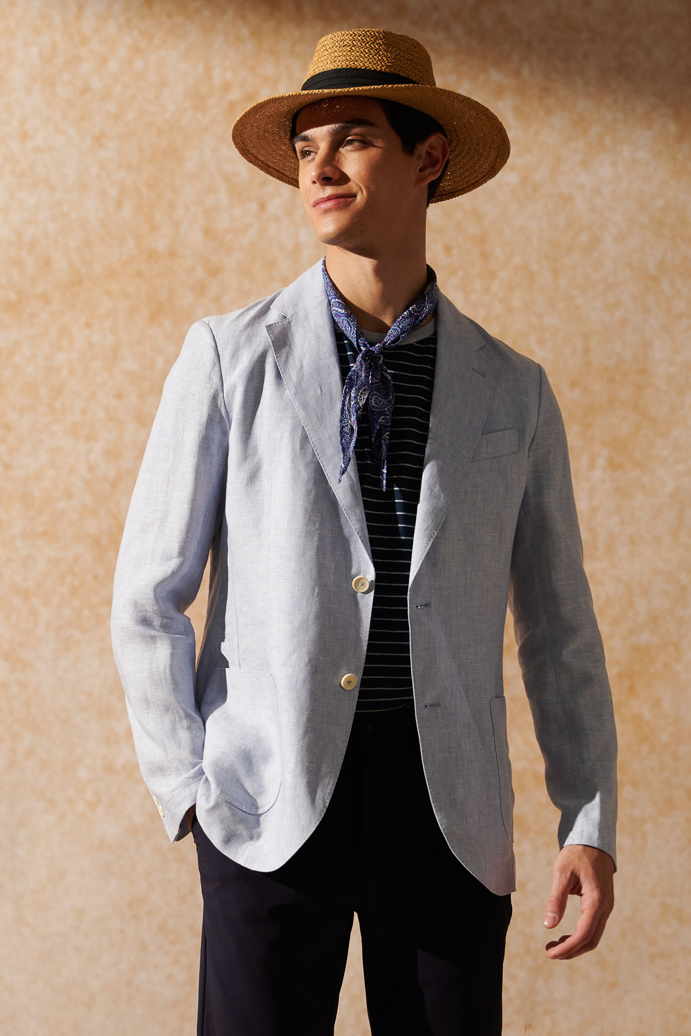SST&C Unstructured Sky Blue Linen Casual Suit | 0612403005  (Outlet)_0