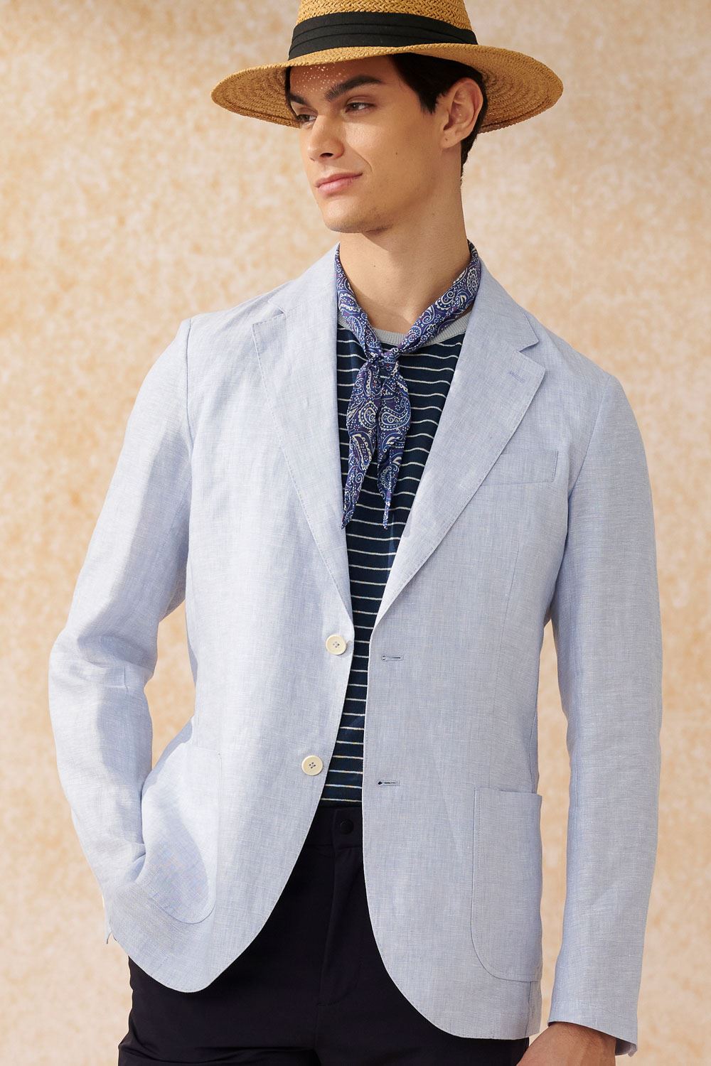 SST&C Unstructured Sky Blue Linen Casual Suit | 0612403005  (Outlet)_1
