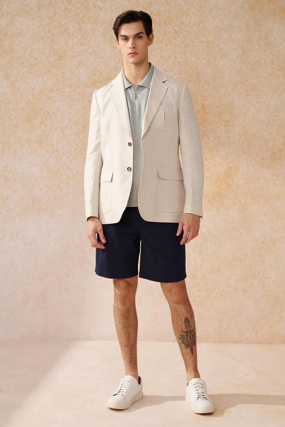 SST&C Light Gray Loose Version With Half Placket Zipper Short Sleeves | 1012403008  (Outlet)_3