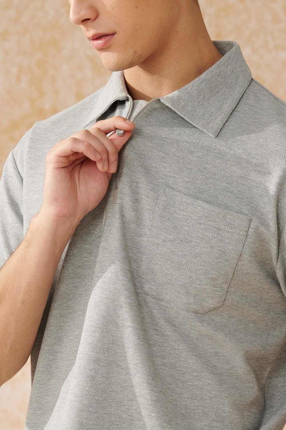 SST&C Light Gray Loose Version With Half Placket Zipper Short Sleeves | 1012403008  (Outlet)_5