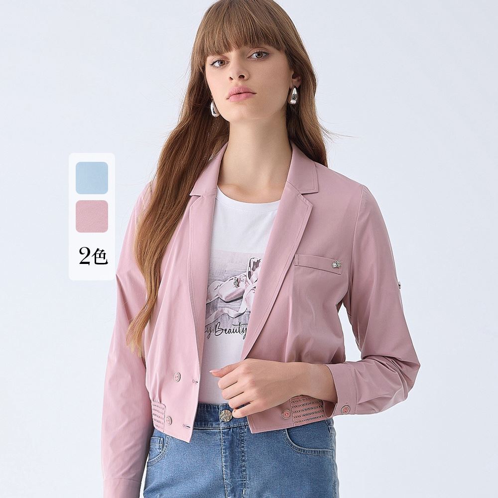 ILEY伊蕾 冰肌雙排釦短版小外套(兩色；M-XL)1242014050_0