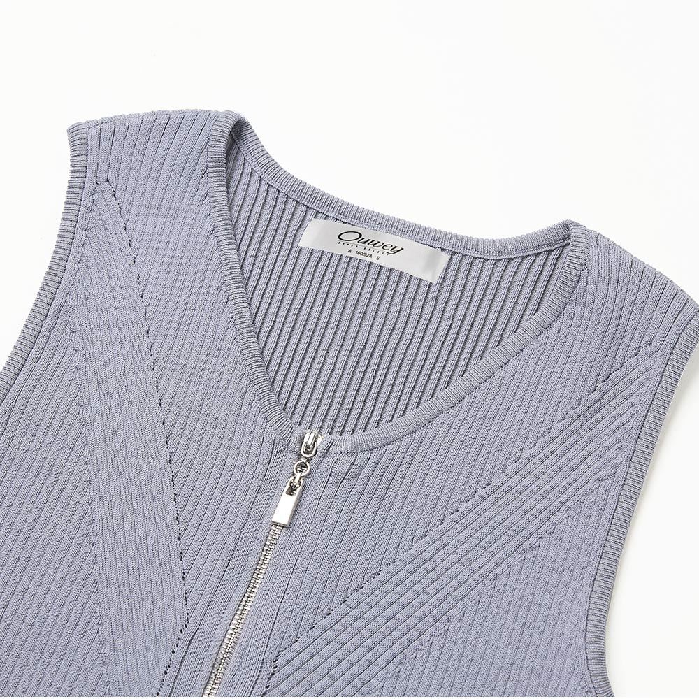 OUWEY歐薇 U領拉鍊開襟式背心(淺紫色；S-L)3242195704_2