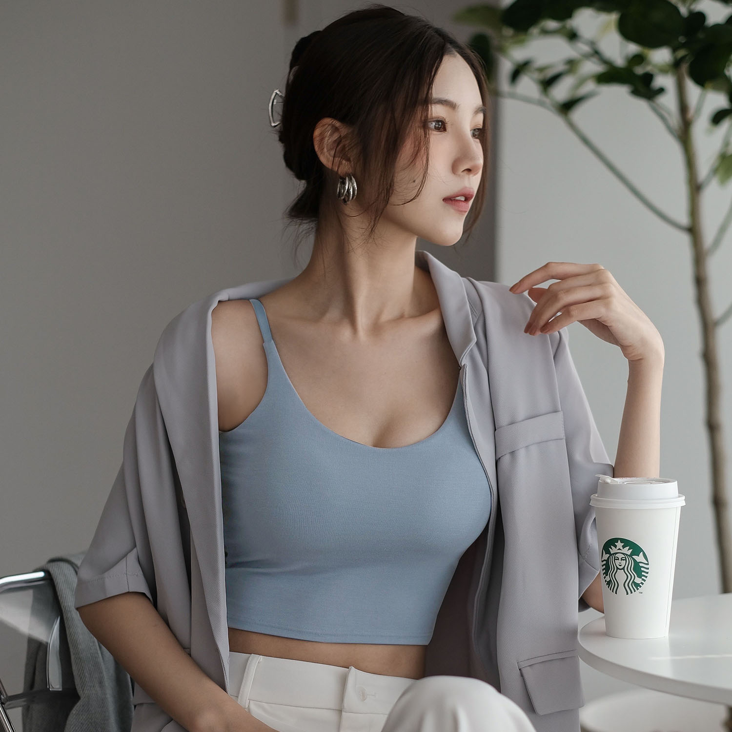 [Banana Pie]BRA TOP U領短版爆乳涼感背心-矢車菊藍