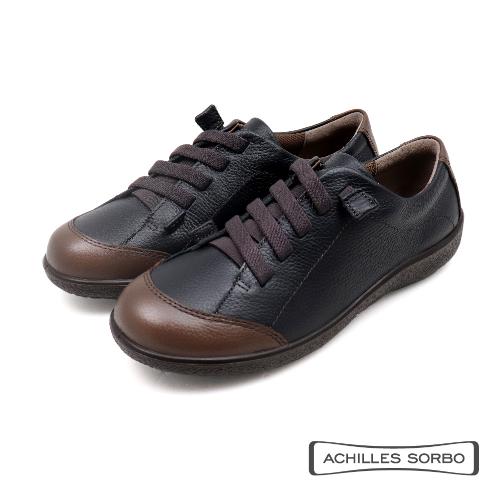 【Achilles】免綁帶輕量拼接撞色造型休閒鞋 黑色(ASC530-BDBR)