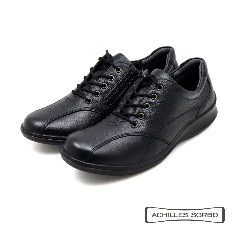 【Achilles】防水拼接側拉鍊造型綁帶休閒鞋 黑色(ASC533-BL)