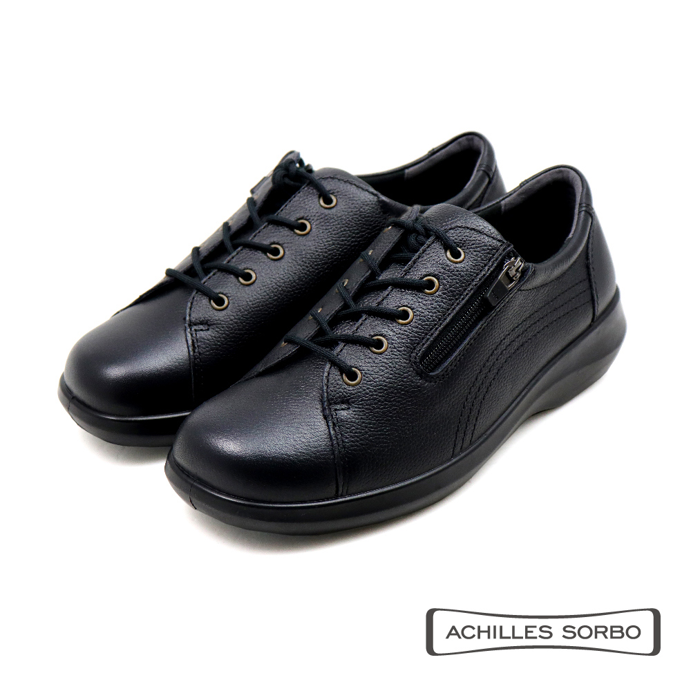 【Achilles】防水撞色拼接側拉鍊綁帶休閒鞋 黑色(ASC557-BL)