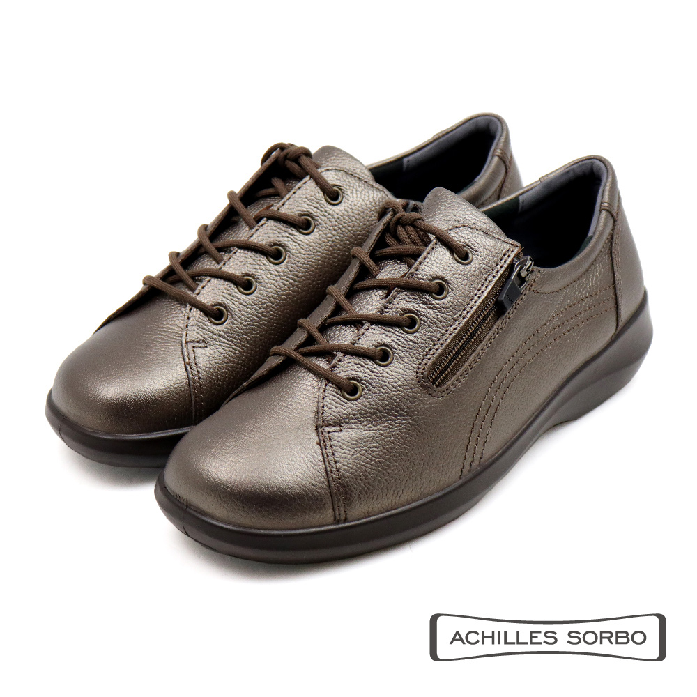 【Achilles】防水撞色拼接側拉鍊綁帶休閒鞋 古銅色(ASC557-BZ)