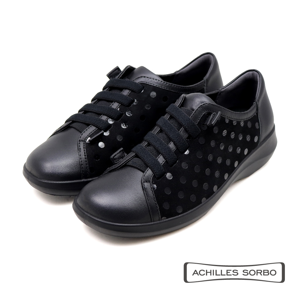 【Achilles】免綁帶點點拼接造型舒適休閒鞋 黑色(ASC568-BL)
