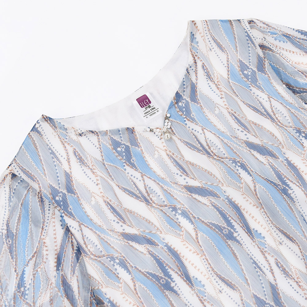 ILEY伊蕾 法式復古印花雪紡上衣(藍色；M-XL)1241241402_2