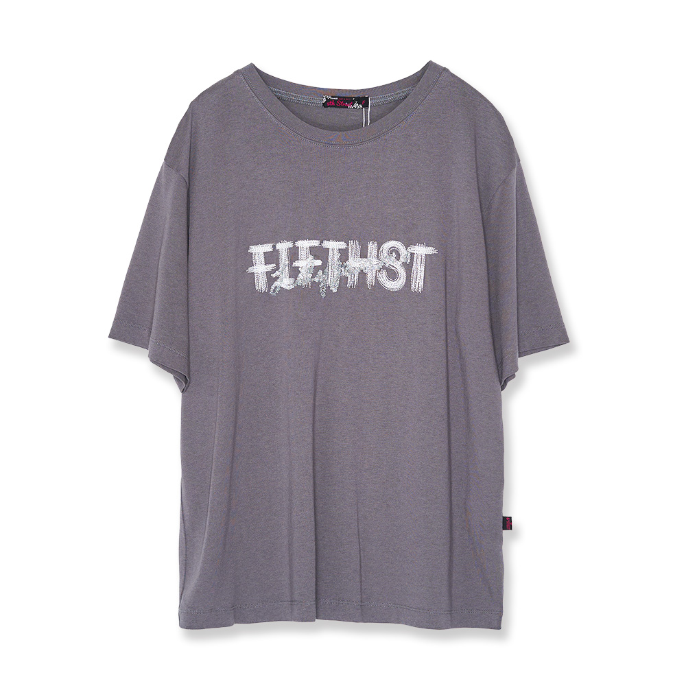 5th STREET｜女裝｜亮片繡字短袖T恤｜灰色