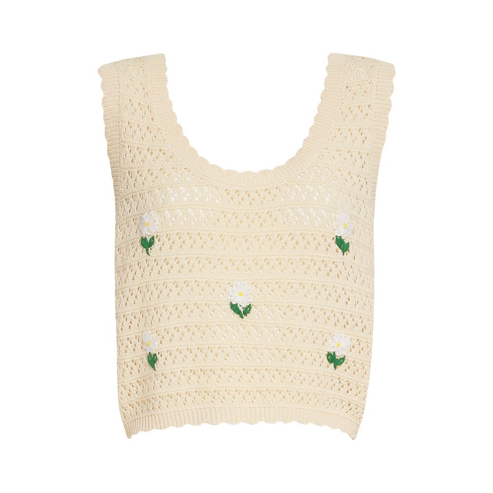 OUWEY歐薇 刺繡小雛菊針織背心(杏色；S-L)3242195708_4