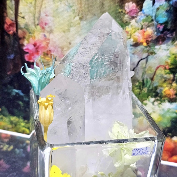 水晶盆栽0119-3號 美國阿肯色州母子水晶白水晶柱+檸檬玉髓、紅石榴、橄欖石 ~好運繁榮無限大風水缽_3
