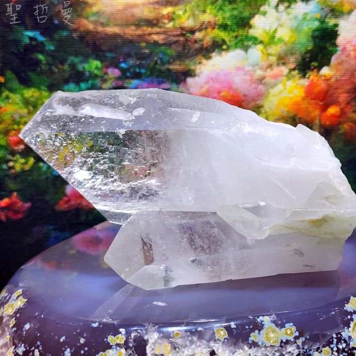 水晶盆栽0119-3號 美國阿肯色州母子水晶白水晶柱+檸檬玉髓、紅石榴、橄欖石 ~好運繁榮無限大風水缽_6