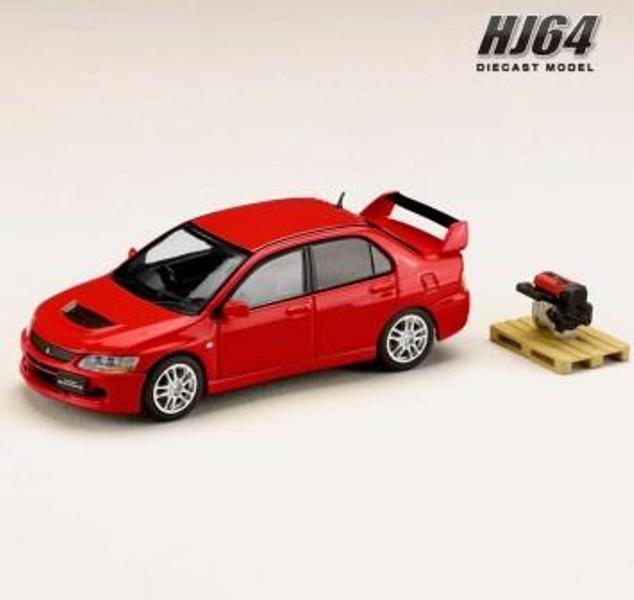 Hobby JAPAN 1/64 三菱 MITSUBISHI LANCER EVOLUTION 9 GSR + 展示引擎 純紅_0