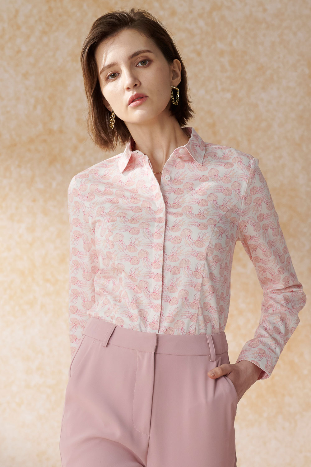 SST&C Pink Jellyfish Print Slim Fit Shirt | 7562404007  (Outlet)_0