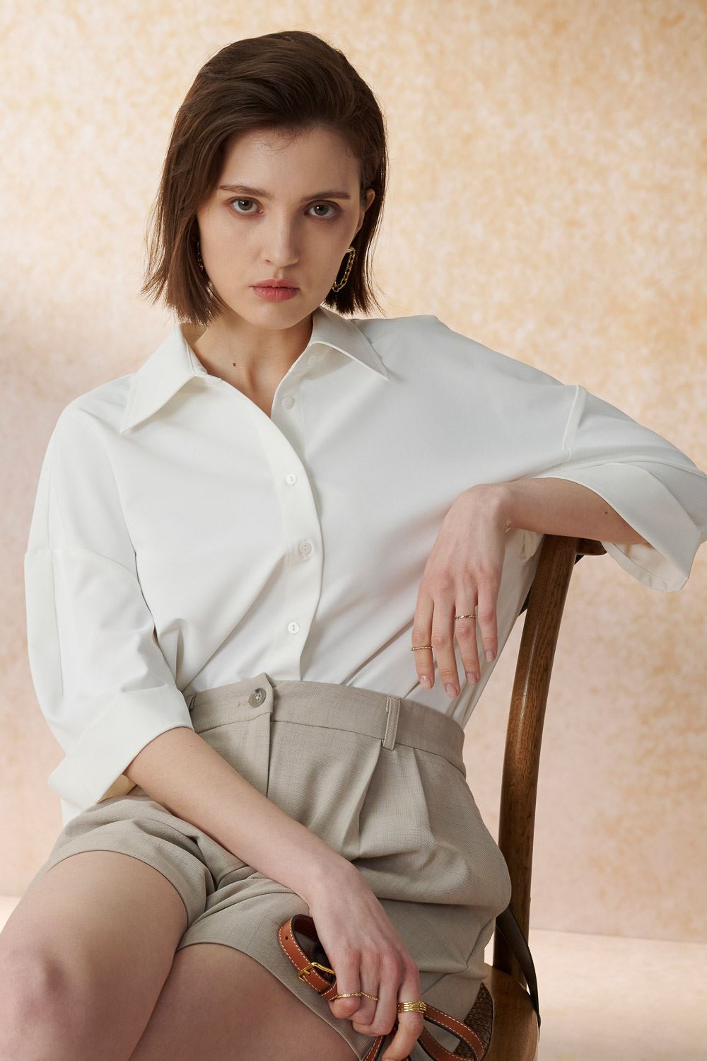 SST&C White Off-Shoulder Loose Turned-Back Sleeves | 7662404003  (Outlet)_0