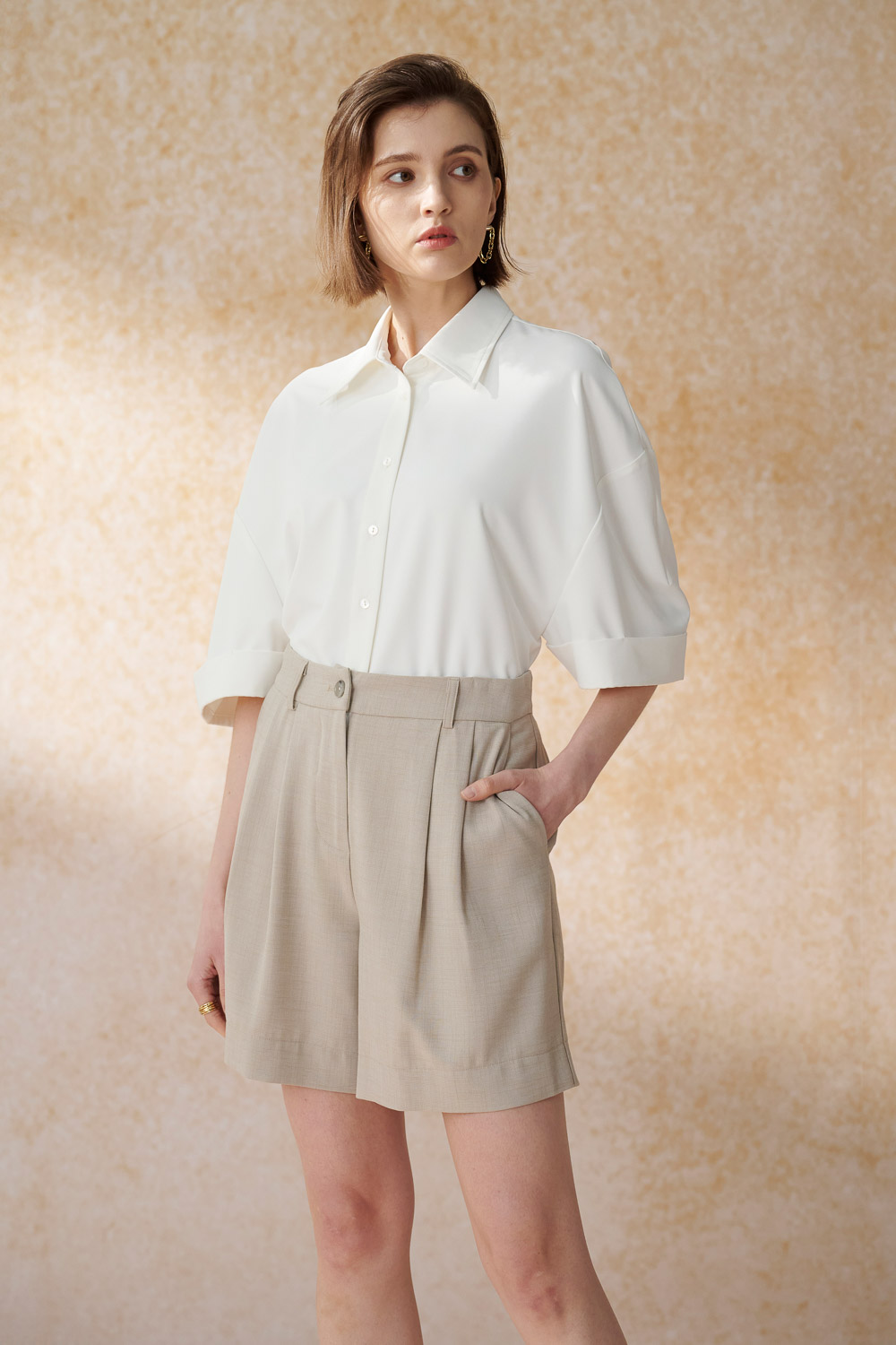 SST&C White Off-Shoulder Loose Turned-Back Sleeves | 7662404003  (Outlet)_4