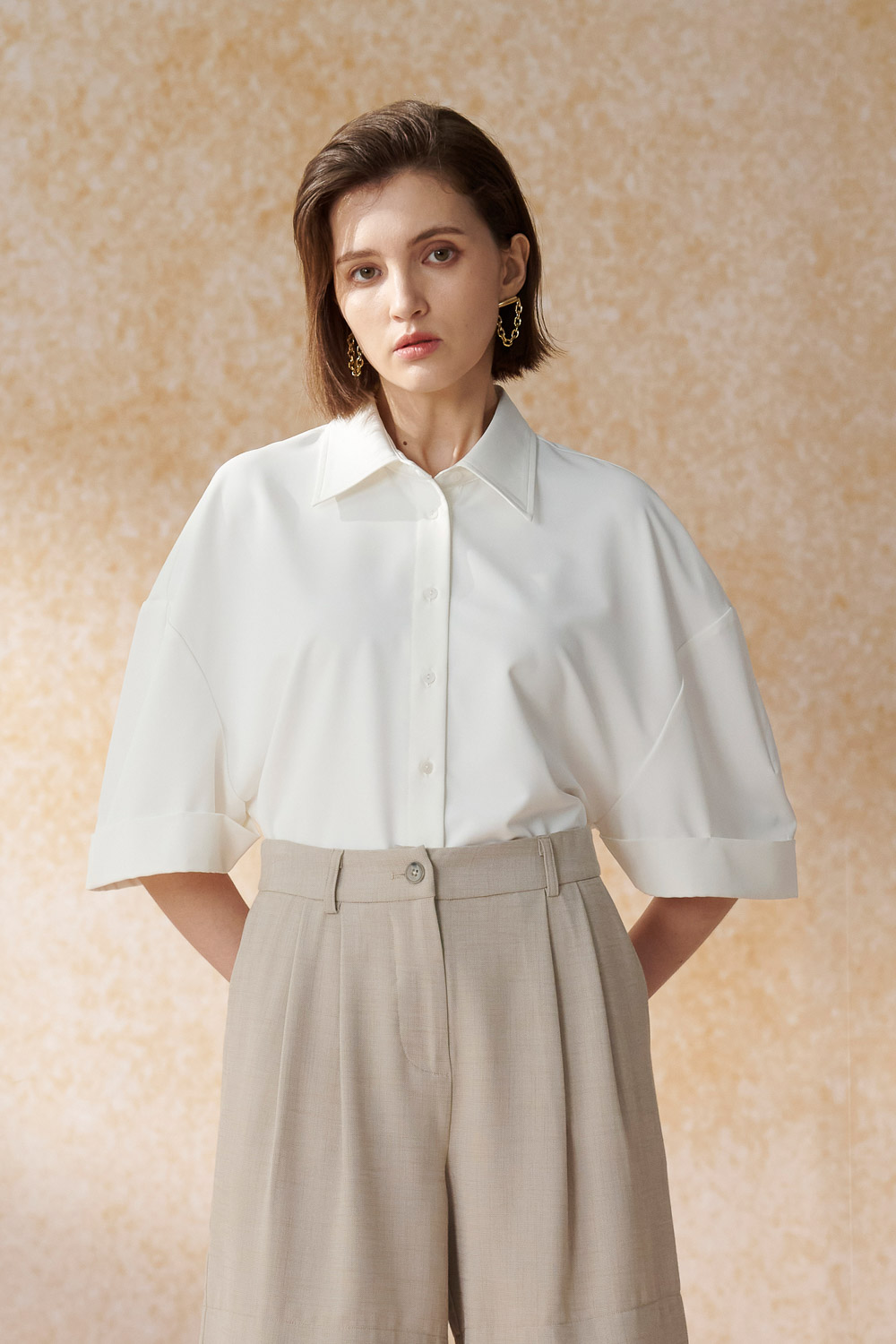 SST&C White Off-Shoulder Loose Turned-Back Sleeves | 7662404003  (Outlet)_5
