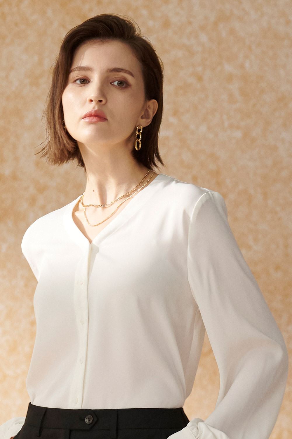 SST&C White V-Neck Silk Top | 7662404005  (Outlet)_1
