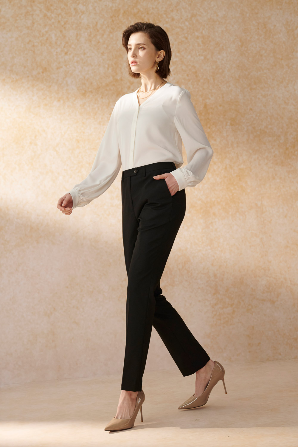 SST&C White V-Neck Silk Top | 7662404005  (Outlet)_3