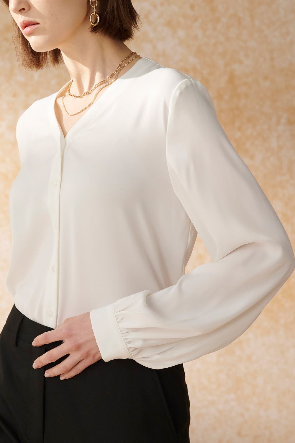 SST&C White V-Neck Silk Top | 7662404005  (Outlet)_6