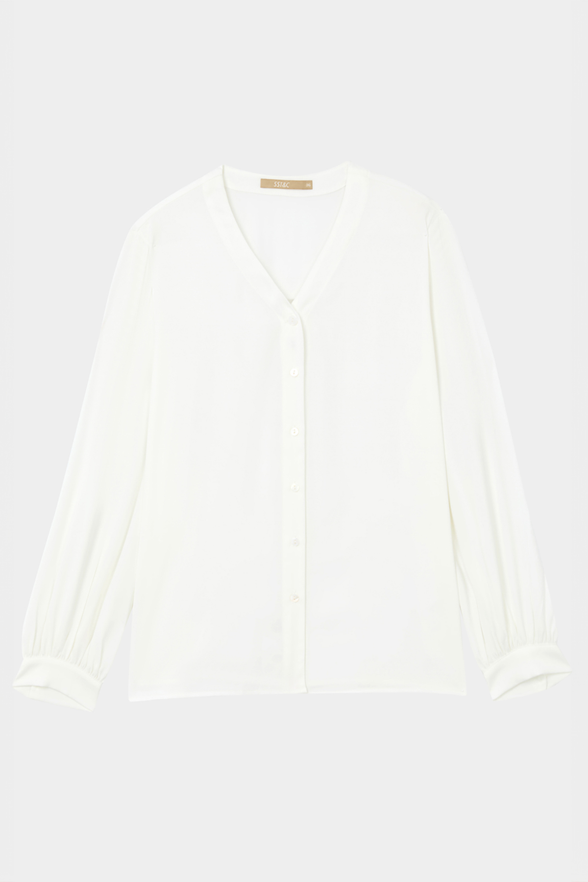 SST&C White V-Neck Silk Top | 7662404005  (Outlet)_7