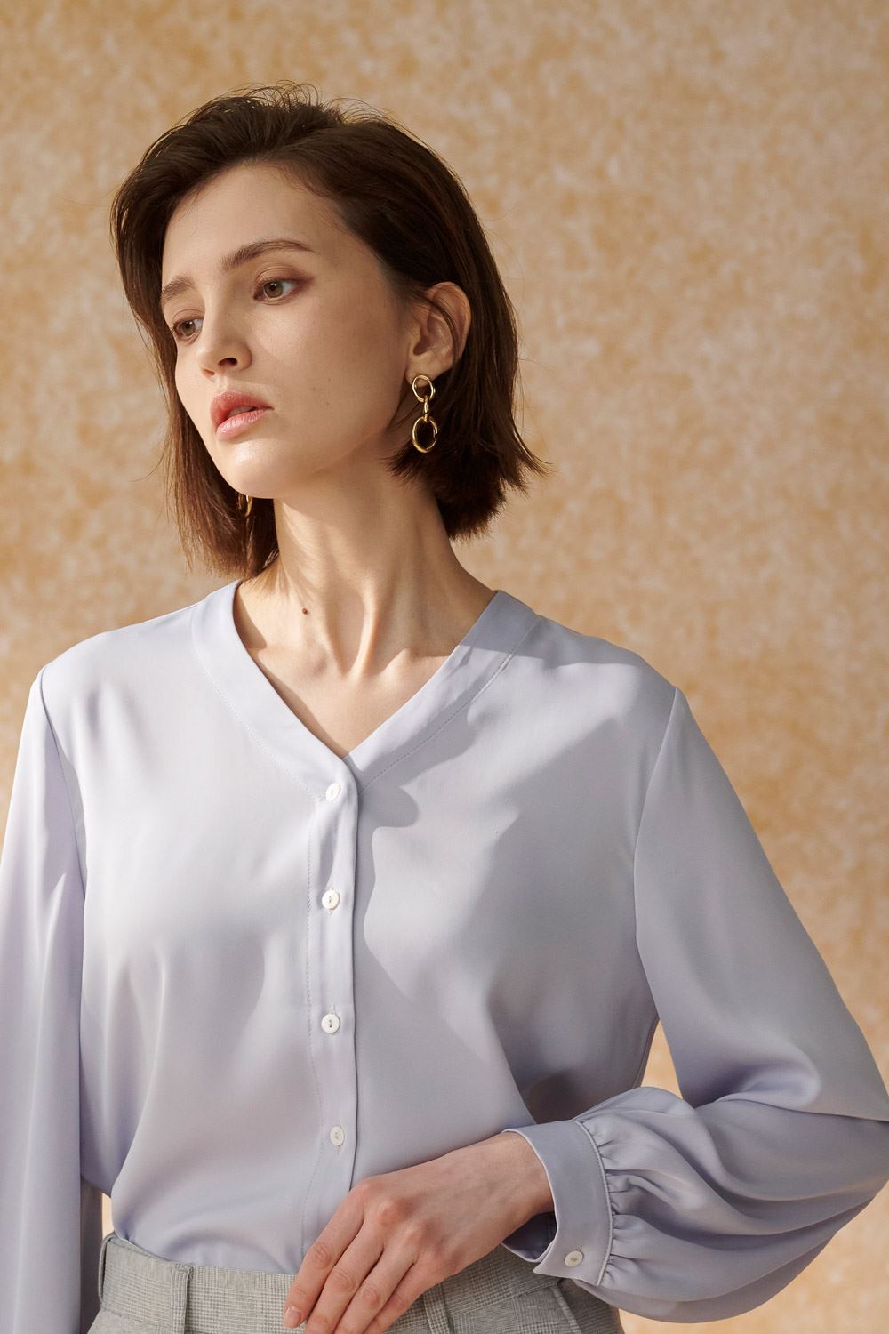 SST&C Periwinkle V-Neck Silk Top | 7662404006  (Outlet)_1