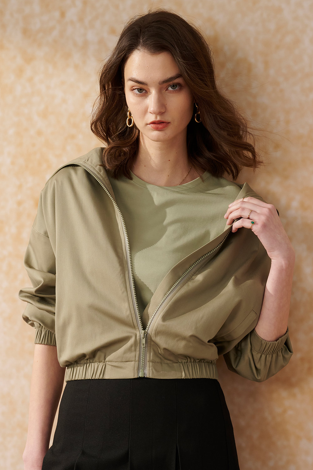 SST&C Olive Green Large Lapel Short Coat | 8162404004  (Outlet)_0