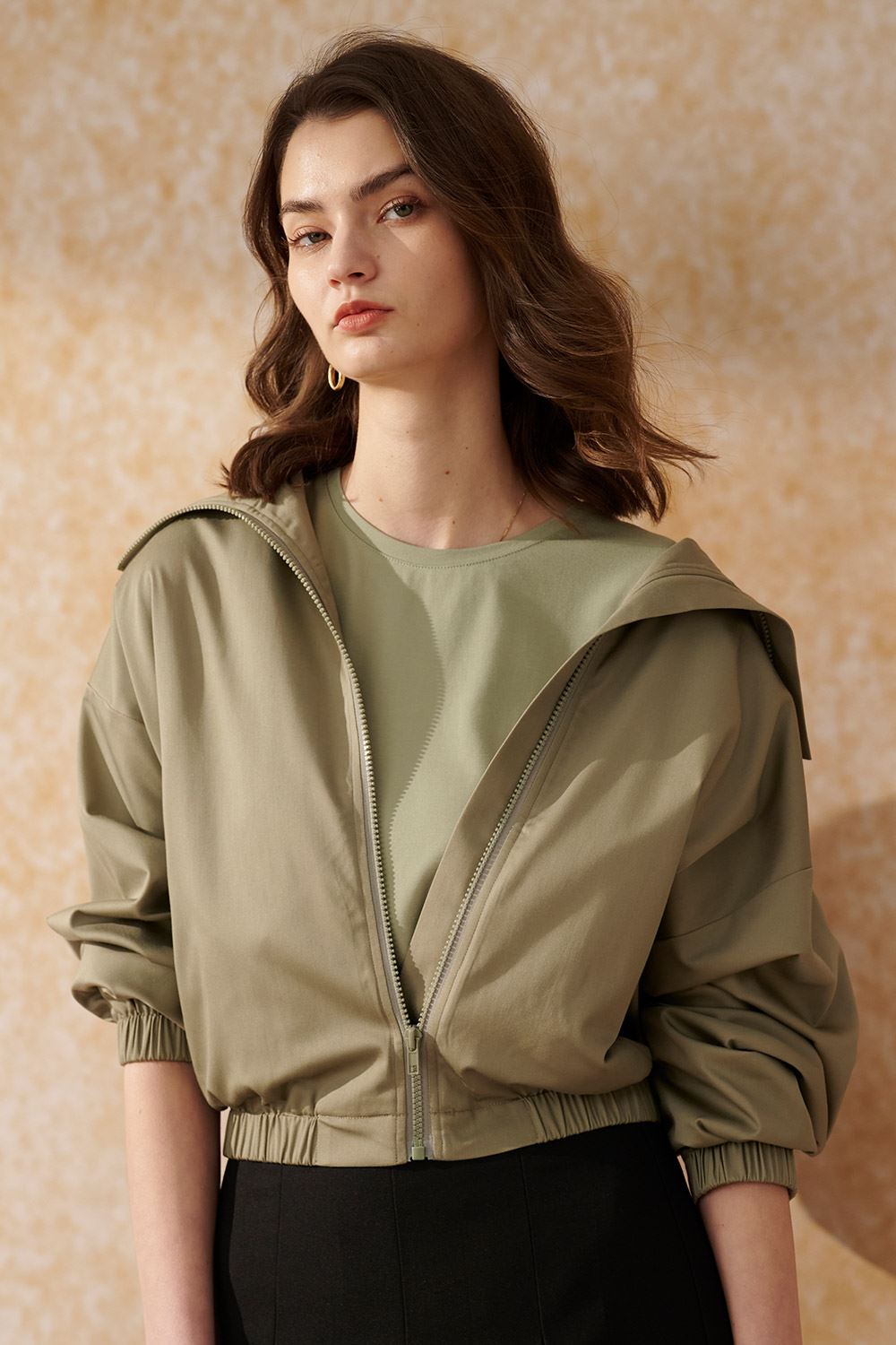 SST&C Olive Green Large Lapel Short Coat | 8162404004  (Outlet)_1