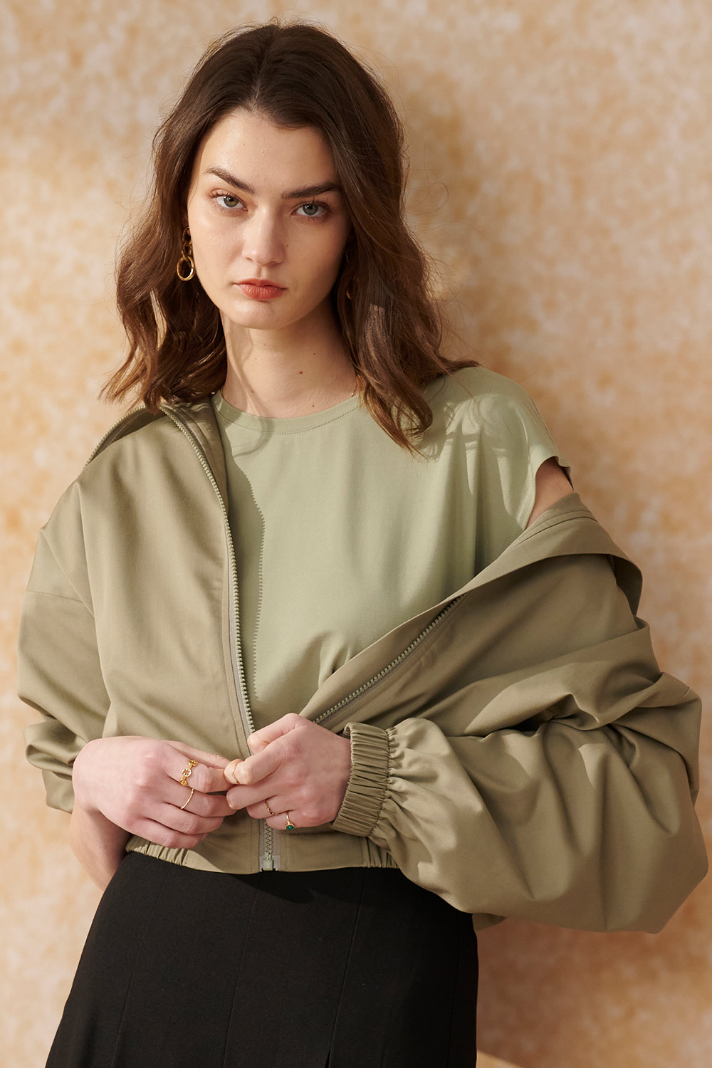 SST&C Olive Green Large Lapel Short Coat | 8162404004  (Outlet)_2