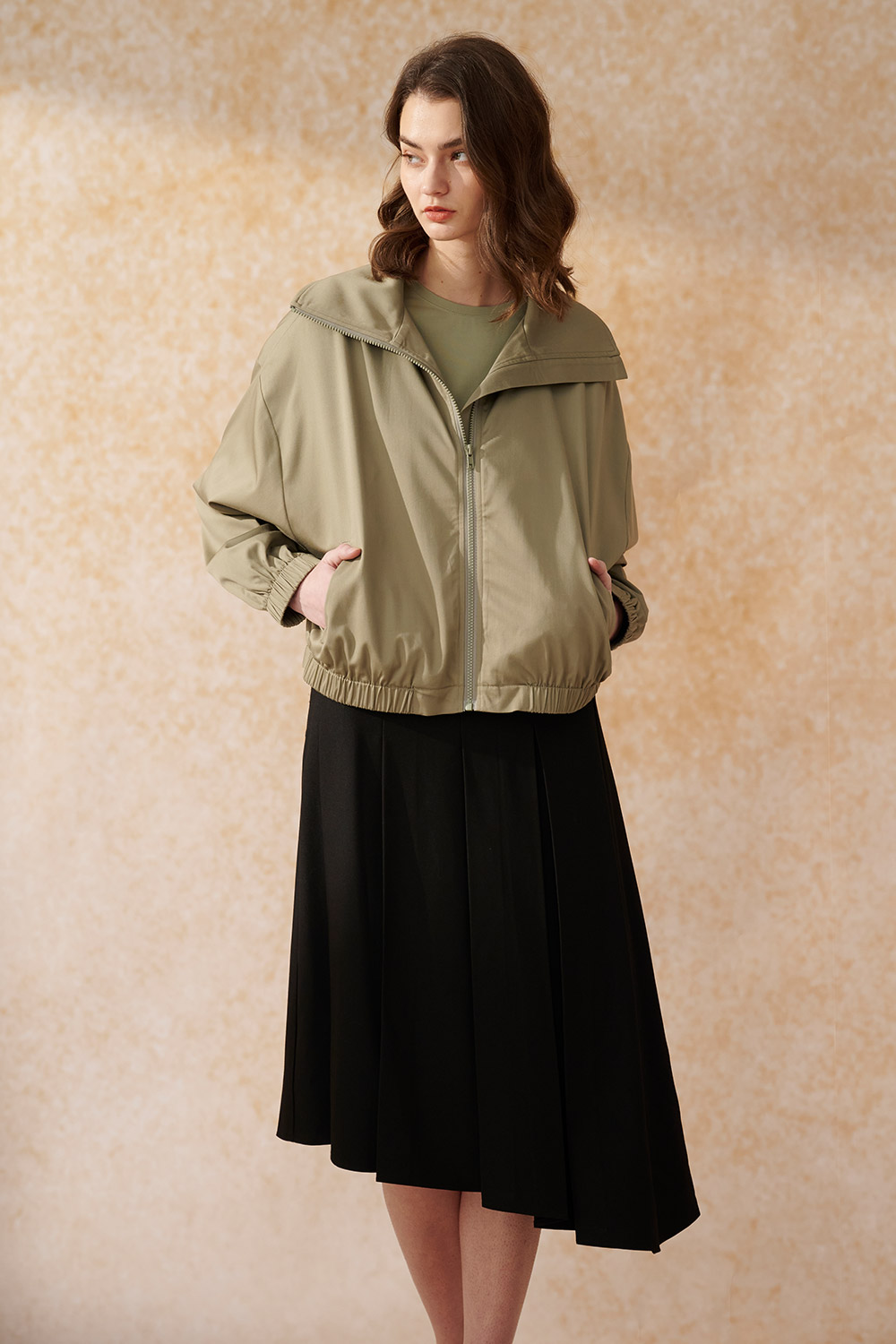 SST&C Olive Green Large Lapel Short Coat | 8162404004  (Outlet)_4