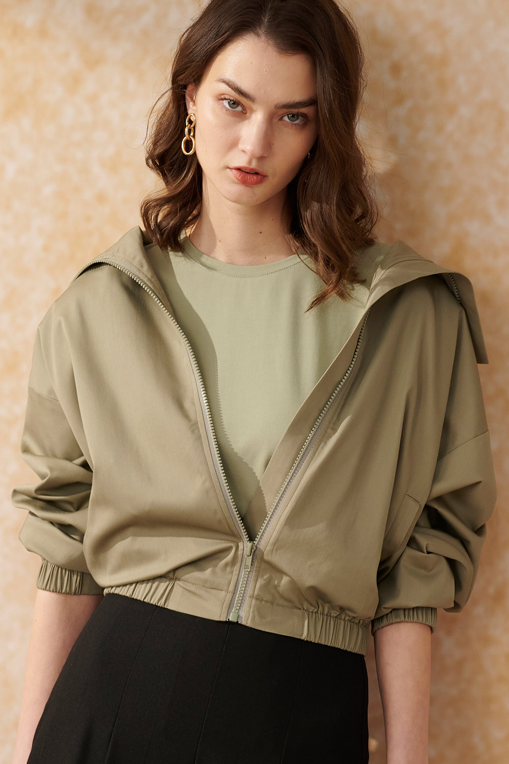 SST&C Olive Green Large Lapel Short Coat | 8162404004  (Outlet)_6