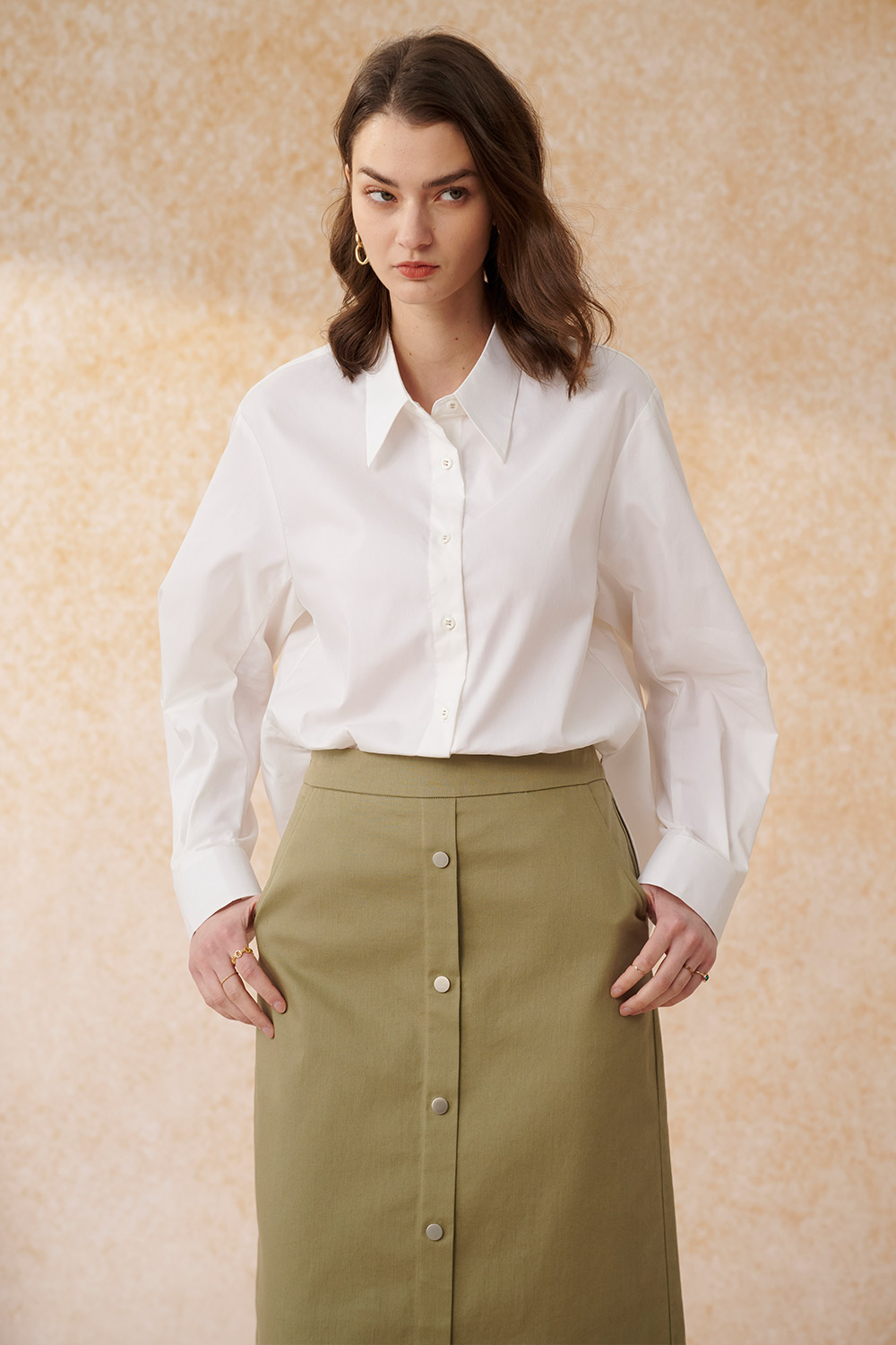 SST&C Light Gray Green Button-Embellished Knee-Length Skirt | 8362404003  (Outlet)_4