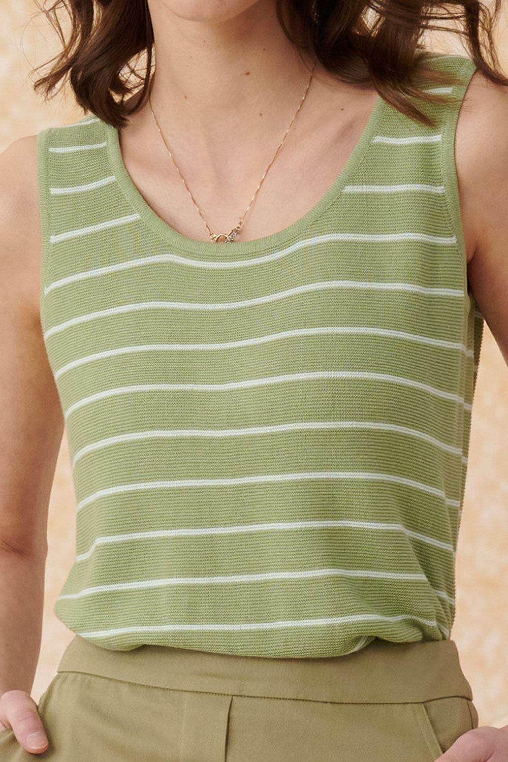 SST&C Bean Green/Light Blue Striped Pattern Sleeveless Sweater | 8662404003  (Outlet)_4